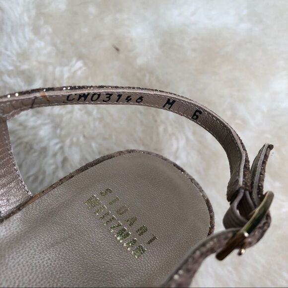 Stuart Weitzman gold suede metallic sandals flats 6 - Picture 6 of 6